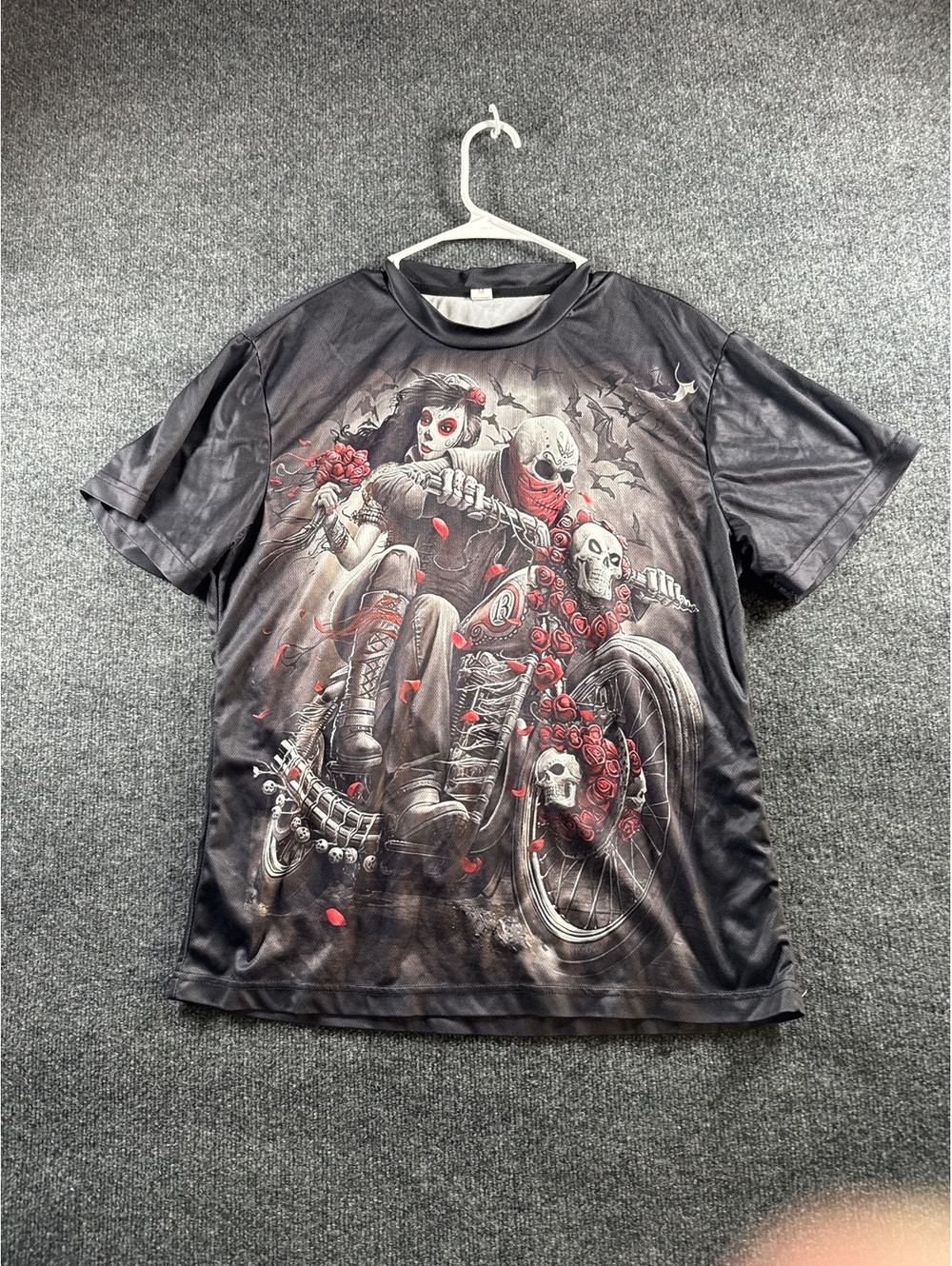 Mens M Black Skeleton Motorcycle Graphic T Shirt Gothic Biker Skull Horror Tee